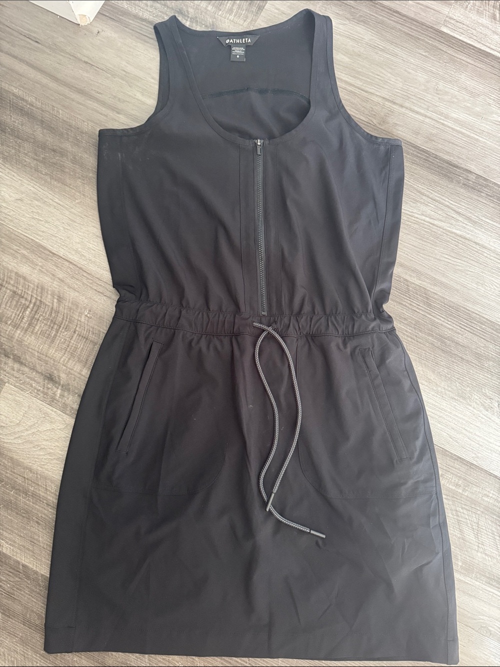 Athleta Black Expedition Sleeveless Zip Front Drawstring Waist Athletic Dress 0 - Picture 2 of 7